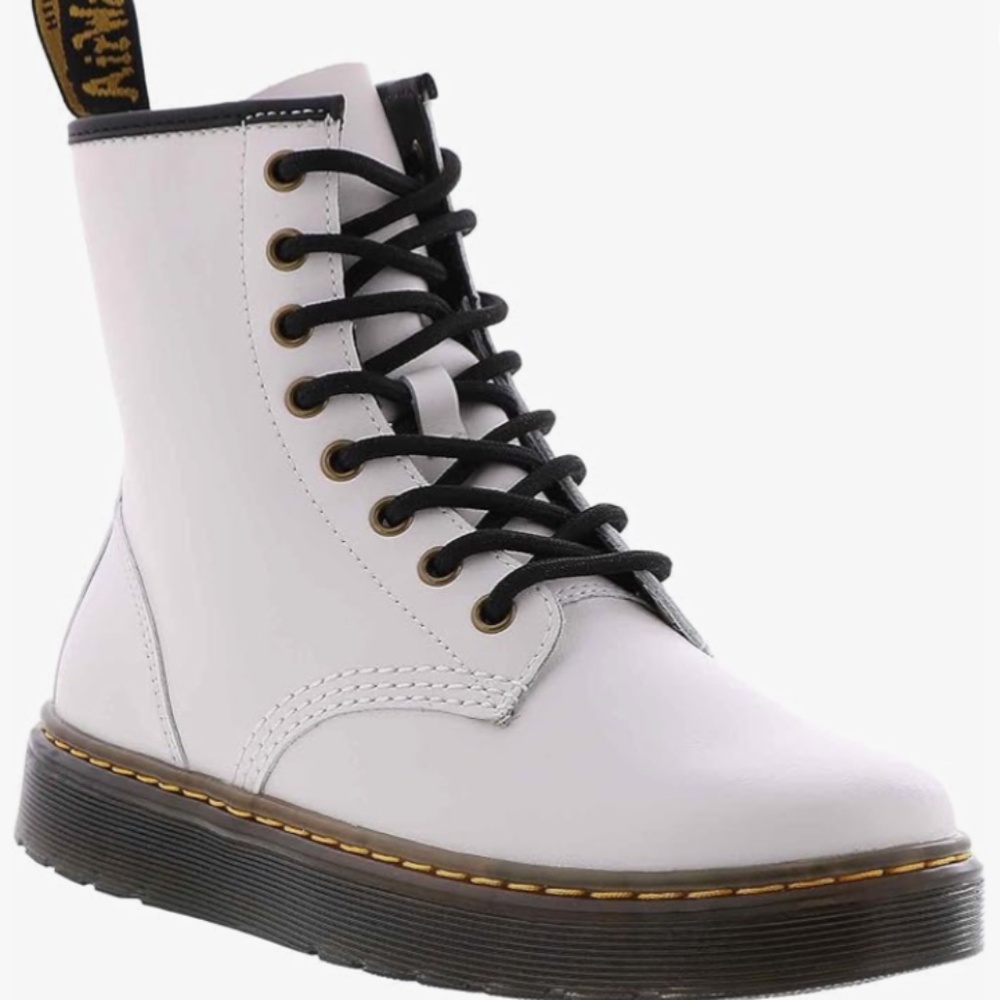 Dr. Martens Zavala white leather combat boots